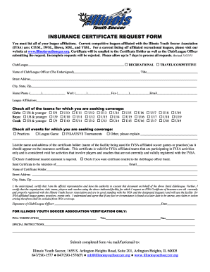 Illinois Youth Soccer Insurance Certificate Request Form