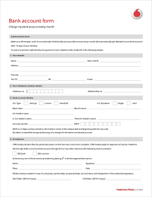 Vodafone Automatic Debit Authorization Form