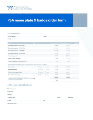 PSA Name Plate & Badge Order Form