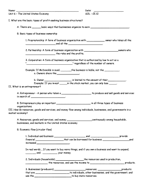 US Economy Business Structures Worksheet