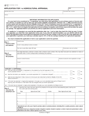 Texas 1-d Agricultural Appraisal Application
