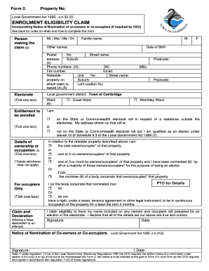 Enrolment Eligibility Claim Form