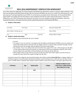 2015-2016 Independent Verification Worksheet