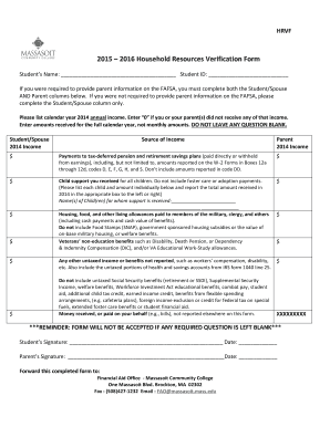 Household Resources Verification Form
