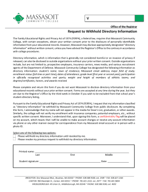 FERPA Directory Information Withholding Request