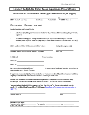 UCSD Budget Add-On Form for Books and Supplies