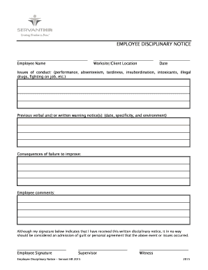 EMPLOYEE DISCIPLINARY NOTICE - Servant HR