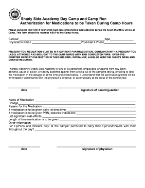 Authorization for Medications at Camp