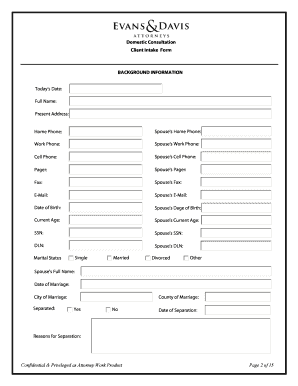 Intake form - Divorce Family amp Domestic Intake Form - Evans amp Davis