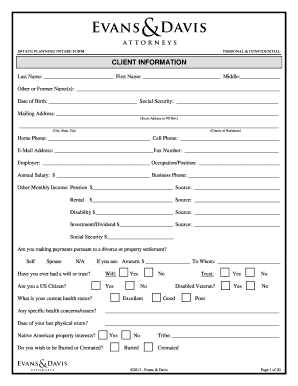 Confidential Estate Planning Intake Form