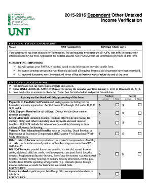 2015-2016 Dependent Other Untaxed Income Verification