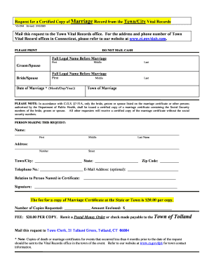 Request for Certified Copy of Marriage Record