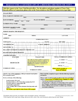 Birth Record Request Form