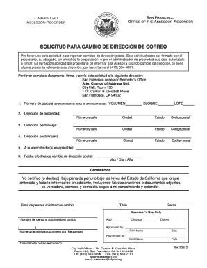 Solicitud para cambio de dirección de correo