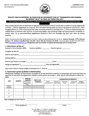 San Francisco Property Tax Assessment Review Form