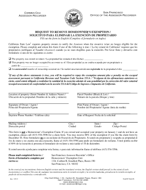 California Homeowner's Exemption Removal Request