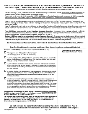 California Non-Confidential Marriage Certificate Application