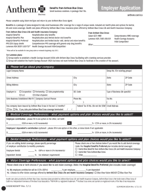 Anthem Blue Cross Employer Application
