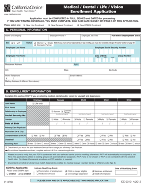CaliforniaChoice Medical/Dental Enrollment Application