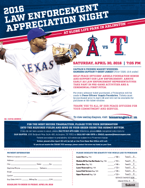 Law Enforcement Appreciation Night Ticket Order Form