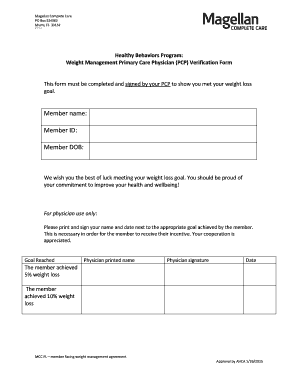 Weight Management PCP Verification Form