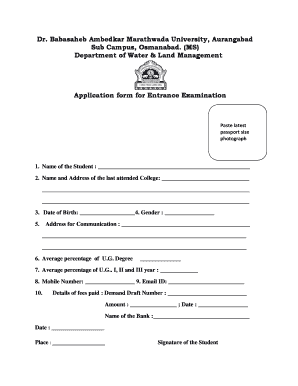 Application Form for Entrance Examination