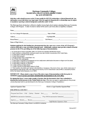 Maricopa Grant Scholarship Form for ACE Students