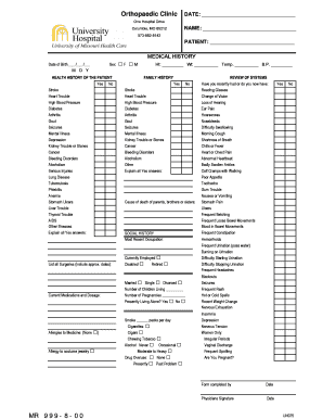 Orthopaedic Clinic Medical History Form