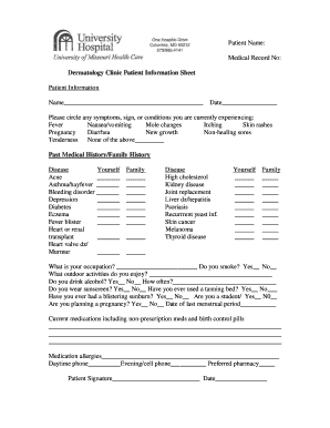 Dermatology Clinic Patient Information Sheet