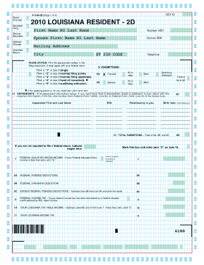 Louisiana Resident Income Tax Form 2D