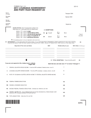 Louisiana Nonresident and Part-Year Resident Tax Form 2D