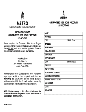 Guaranteed Ride Home Program Application