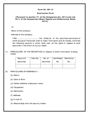 Indian Company Nomination Form
