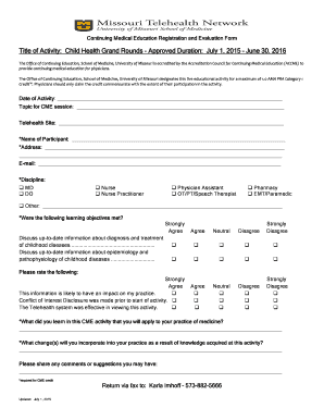 Continuing Medical Education Registration and Evaluation Form