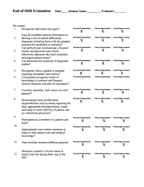 End of Shift Evaluation Form