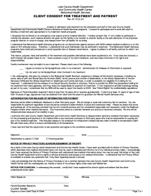Lake County Client Consent for Treatment and Payment