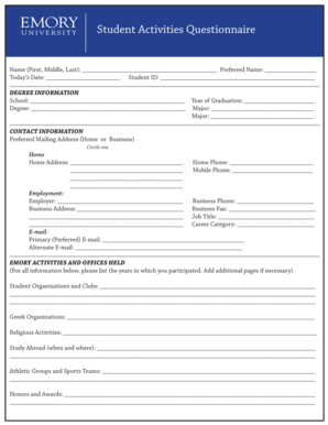 Student Activities Questionnaire