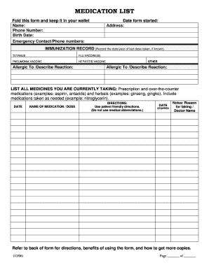 Medication List Form