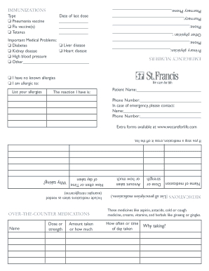 Medical Immunization and Medication Form