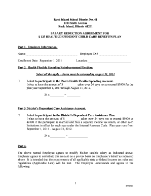 Salary Reduction Agreement for Health/Daycare Benefits