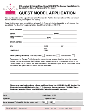 American Girl Fashion Show Guest Model Application