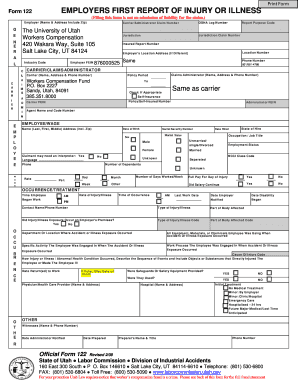 Utah Employer's First Report of Injury or Illness