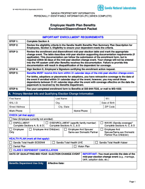 Sandia Employee Health Plan Enrollment Form