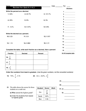 Math Quiz Review Worksheet