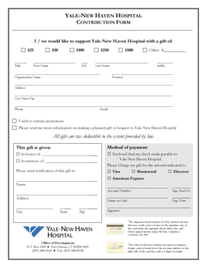 Yale-New Haven Hospital Contribution Form