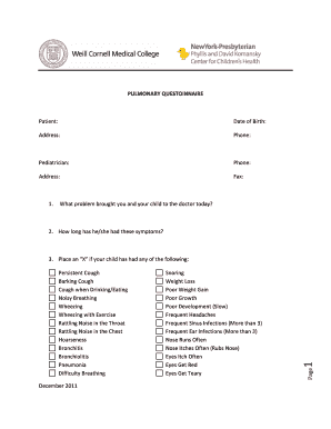 Pulmonary Questionnaire for Pediatric Patients