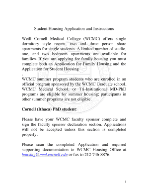 Weill Cornell Medical College Student Housing Application
