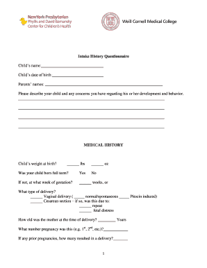 Intake History Questionnaire