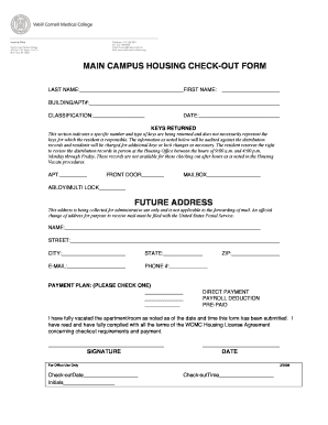 Main Campus Housing Check-Out Form