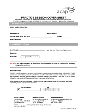 PRACTICE SESSION COVER SHEET - ACAP